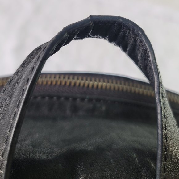 ARMANI JEANS Black Leather Backpack With Red White Stripe on The Side Pocket - Picture 15 of 15